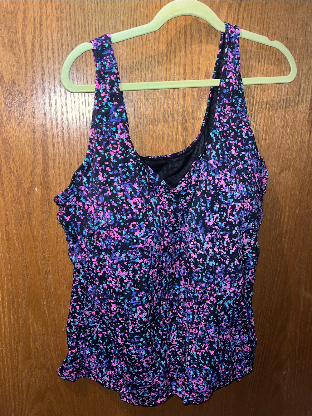 Printed Black swim Tank Top with Pink & Blue Speckle